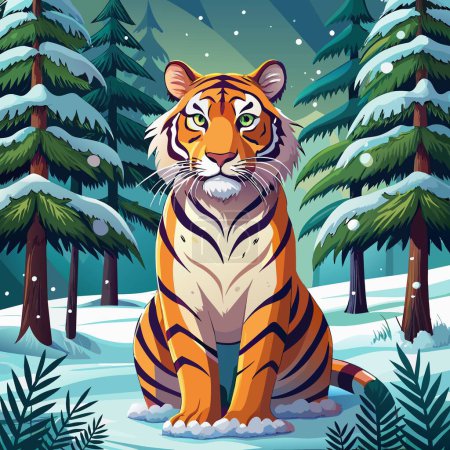 Amour Tigre déçu rires forêt Vecteur de neige