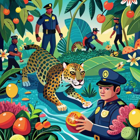Amur Leopard coopérative nage police Fruits vecteur