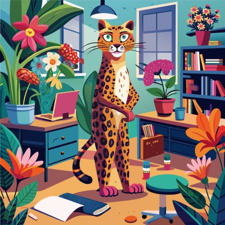 Amur Leopard confused stands office Flower vector