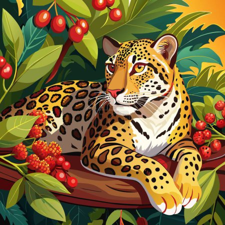 Amur Leopard brisk rests hospital Berries vector