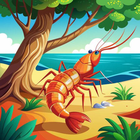 Amphipod shrimp ardent knocks beach Tree vector