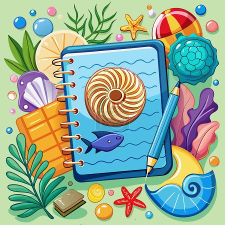 Ammonite shell admired swims office notebook vector