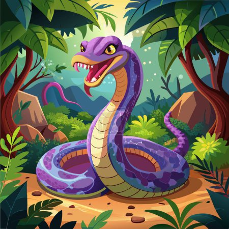 Illustration for Amethystine Python upset looks forest book vector - Royalty Free Image