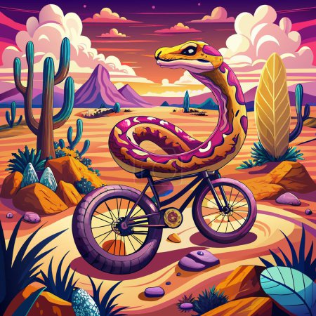 Illustration for Amethystine Python unworthy lies desert Bicycle vector - Royalty Free Image