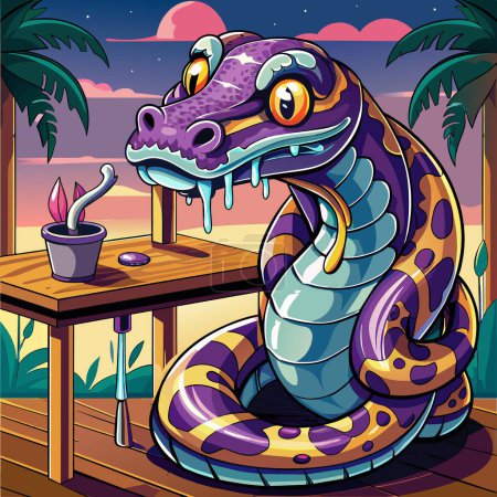 Illustration for Amethystine Python tender cries post office table vector - Royalty Free Image