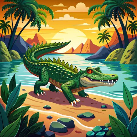 Amerikanisches Krokodil beschäftigt Spaziergänge Ozean TV-Vektor