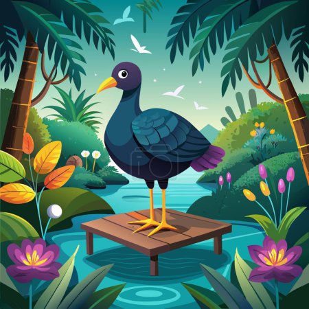 American Coot bird powerful stands jungle table vector