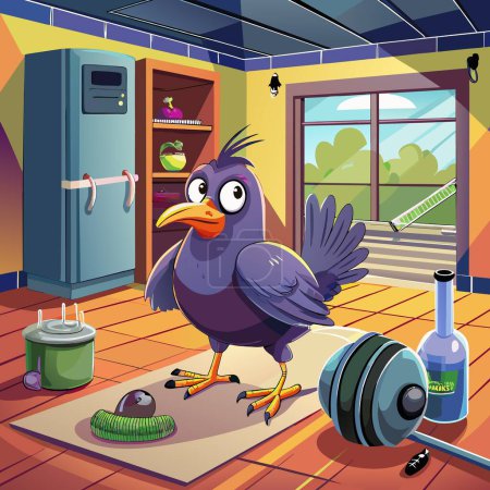 Illustration for American Coot bird panicked screams gym Refrigerator vector - Royalty Free Image