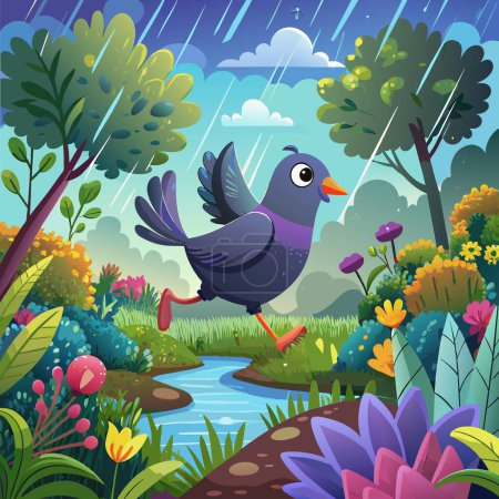 American Coot pájaro opresivo corre jardín lluvia vector