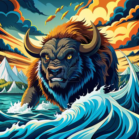 American Bison intimidated angry ocean Bicycle vector
