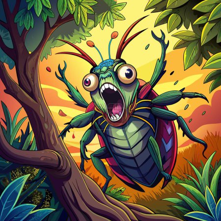 Ambrosia Beetle bug in shock screams garden Tree vector
