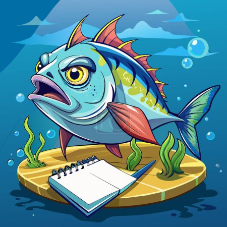 Amberjack fish hopeless knocks school Notepad vector
