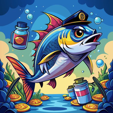Téléchargez les illustrations : Amberjack poisson dur mouches police Jar vecteur - en licence libre de droit