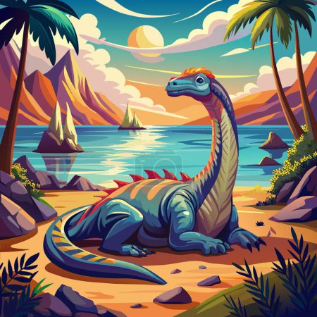 Ilustración de Amargasaurus dinosaurio estupefacto mentiras mar tabla vector - Imagen libre de derechos