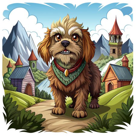 Cavapoo Hund heftig sitzt Dorf Vektor. KI generierte Image. Clipart-Karikatur deisgn icon