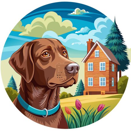 Illustration for Chesapeake Bay Retriever dog withdrawn looks house vector. AI generated image. Clipart cartoon deisgn icon - Royalty Free Image