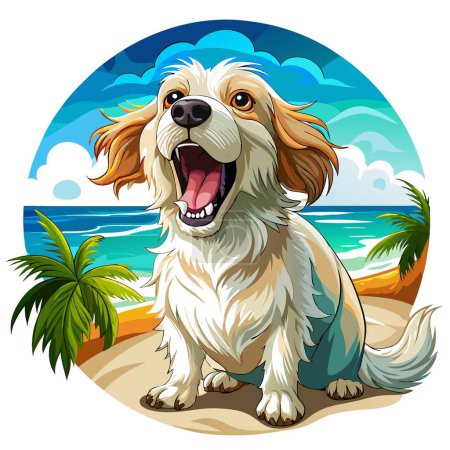 Clumber Spaniel Hund erregt schreit Ozean Vektor. KI generierte Image. Clipart-Karikatur deisgn icon