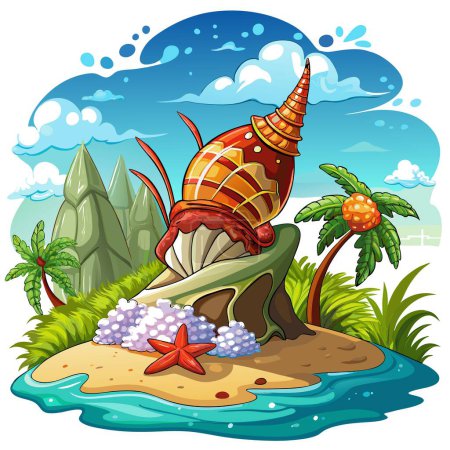 Cone Snail fired lies room vector. AI generated image. Clipart cartoon deisgn icon