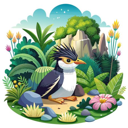 Erect-Crested Penguin useful rests garden vector. AI generated image. Clipart cartoon deisgn icon