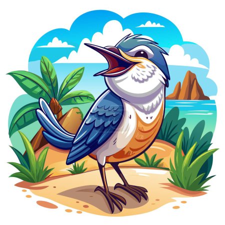 Eurasian Nuthatch bird active laughs beach vector. AI generated image. Clipart cartoon deisgn icon