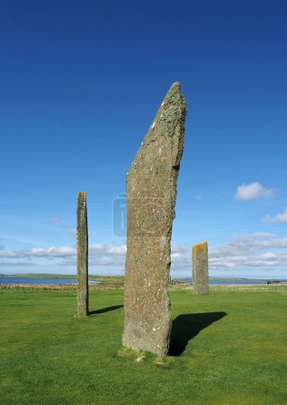 Standing stones of Stenness. Neolithic monument. Orkney Islands. Scotland. This may be the oldest henge site in the British Isles.The Stones of Stenness are part of the Heart of Neolithic Orkney World Heritage Site. 