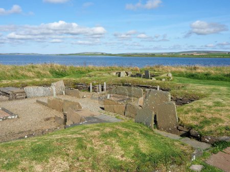 Neolithic Barnhouse Settlement. Orkney islands. Scotland. The Neolithic Barnhouse Settlement is not far from the Standing Stones of Stenness. This small village is part of the UNESCO World Heritage Site. 