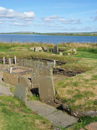 Neolithic Barnhouse Settlement. Orkney islands. Scotland. The Neolithic Barnhouse Settlement is not far from the Standing Stones of Stenness. This small village is part of the UNESCO World Heritage Site. 