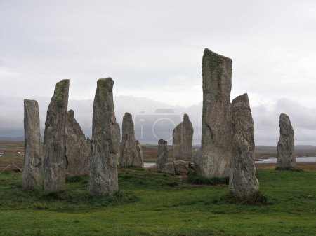 Callanish oder Calanais Standing Stones. Isle of Lewis, Schottland. Dabei handelt es sich um einen kreuzförmigen Steinkreis, der vor 5000 Jahren errichtet wurde. Es ist eines der prachtvollsten und erhaltensten neolithischen Denkmäler Schottlands.