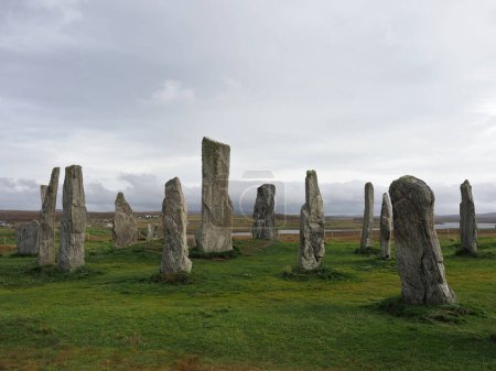 Callanish oder Calanais Standing Stones. Isle of Lewis, Schottland. Dabei handelt es sich um einen kreuzförmigen Steinkreis, der vor 5000 Jahren errichtet wurde. Es ist eines der prachtvollsten und erhaltensten neolithischen Denkmäler Schottlands.