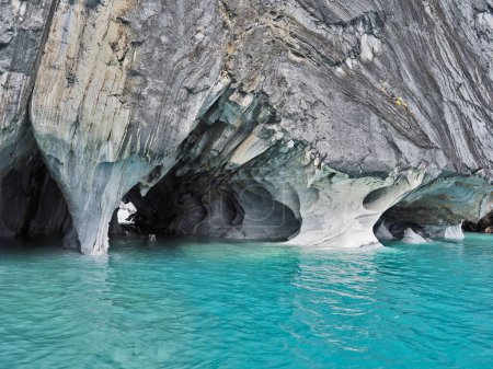 Marble Caves and Cathedral in Patagonia. Puerto Rio Tranquilo, in Chile. Over 6,200 years, the huge marble deposits on the edge of the General Carrerra Lake have been worn away by the water, creating caves, tunnels, and huge columns of pure marble. 