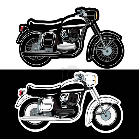 Retro Motorcycle image design set. Black and white vector unique motorbike illustration isolated on black and white background