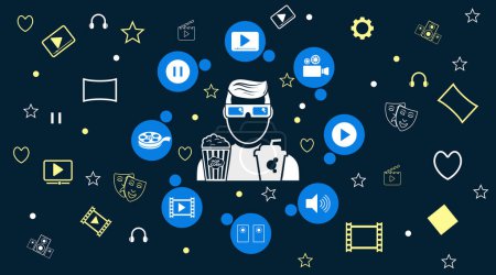 Cinema Movie Background icons vector illustration. Contains such icon as film, movie, tv, video and more.