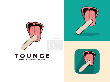 Ilustración de Boca con lengua sobresaliente, revisa a los médicos de lengua saludable. Lengua y enfermedad. Ilustración vectorial plana - Imagen libre de derechos