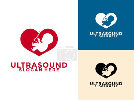 Logo des diagnostics par ultrasons. Modèle vectoriel d'icône de logo de grossesse à ultrasons, recherche médicale