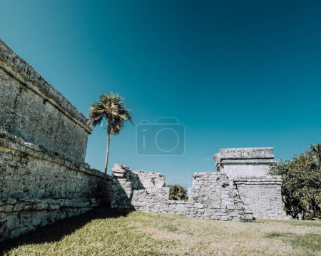 Antike Maya-Ruinen in Tulum, Mexiko bei klarem Himmel