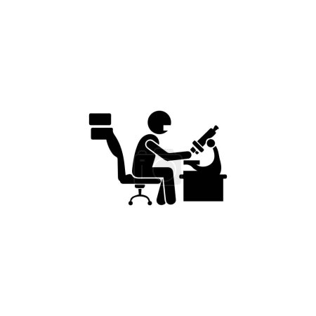 Silhouette of a person using a microscope working in an office. Vector illustration.