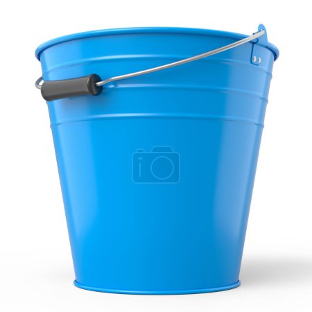 Empty metal garden bucket isolated on a white background. 3d render of care and hydration of plants