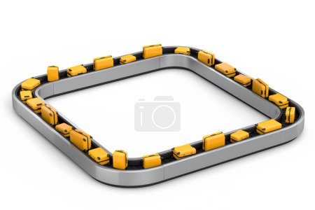 Photo for Airport luggage conveyor belt or baggage claim area with suitcases on white background. 3d render of travel vacation concept. - Royalty Free Image