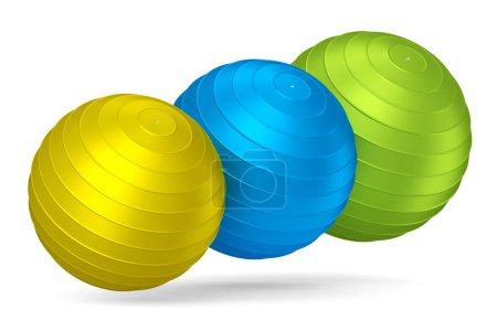 Photo for Multicolor fitball or fitness ball isolated white background. 3d rendering of sport equipment for fitness, yoga and active workout - Royalty Free Image