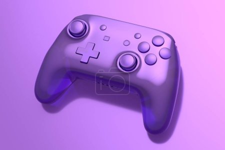 Photo for Realistic video game joystick in trendy style glassmorphism or frosted glass effect on violet background. 3D render of streaming gear for cloud gaming and gamer workspace concept - Royalty Free Image