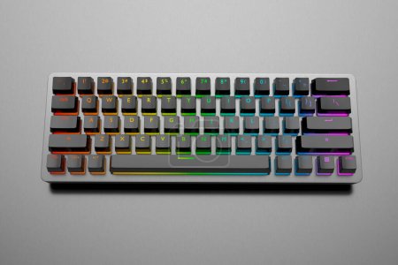 Realistic computer keyboard with metallic chrome texture isolated on dark background. 3D render of streaming gear for cloud gaming and gamer workspace concept