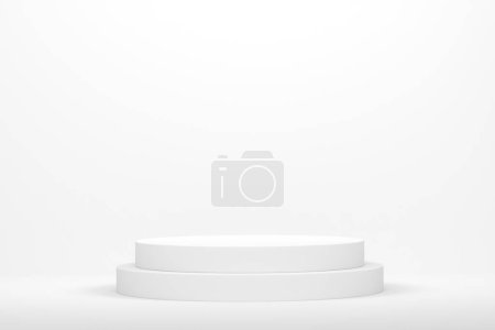 Photo for Pastel white cylinder podium with steps on monochrome background. 3d render of abstract realistic geometric pedestal or platform on backdrop for product display presentation. Minimal scene. - Royalty Free Image