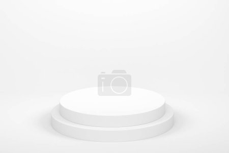 Photo for Pastel white cylinder podium with steps on monochrome background. 3d render of abstract realistic geometric pedestal or platform on backdrop for product display presentation. Minimal scene. - Royalty Free Image