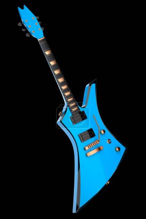 Photo for Close-up of Electric acoustic guitar isolated on black background. 3d render of concept for rock festival poster with heavy metal guitar for music shop - Royalty Free Image
