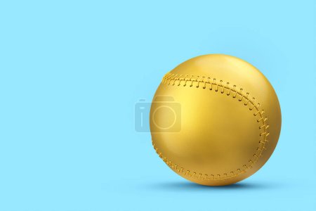 Téléchargez les photos : Balle de softball or ou balle de baseball isolée sur fond bleu. 3d rendu d'accessoires de sport pour les jeux d'équipe - en image libre de droit