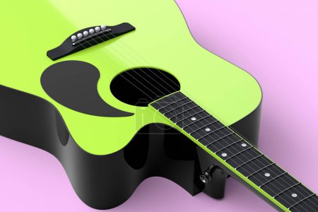 Photo for Close-up of acoustic guitar isolated on pink background. 3d render of concept for rock festival poster with spanish guitar for music shop - Royalty Free Image