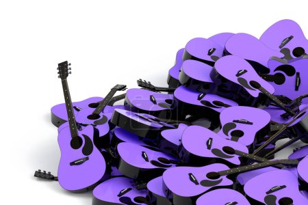 Photo for Heap of flying acoustic guitars isolated on white background. 3d render of concept for rock festival poster with spanish guitar for music shop - Royalty Free Image