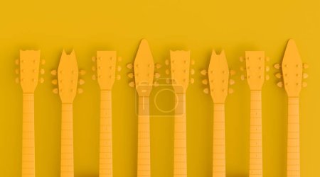 Photo for Set of fingerboard of electric acoustic guitar isolated on monochrome background. 3d render of concept for rock festival poster with heavy metal guitar for music shop - Royalty Free Image
