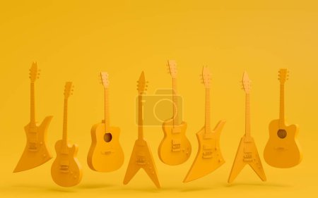 Photo for Set of electric acoustic guitars isolated on monochrome background. 3d render of concept for rock festival poster with heavy metal guitar for music shop - Royalty Free Image