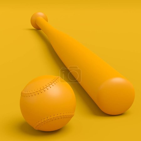 Photo for Wooden professional softball or baseball bat and ball isolated on monochrome background. 3d rendering of sport accessories for team playing games - Royalty Free Image